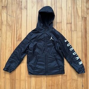 Jordan Boys Large Black Fleece Lined Hooded Windbreaker Jacket Size L 12-13Y
